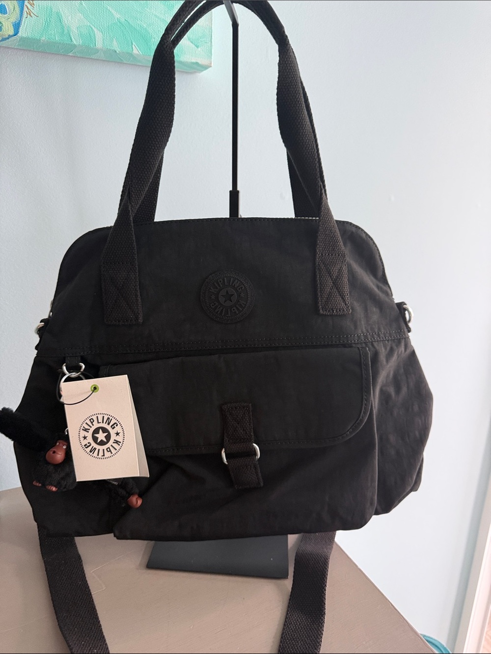 Kipling Pahneiro Black Nylon Shoulder/ Crossbody Bag with Front Flap
